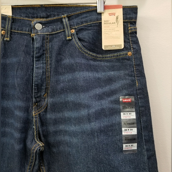 LEVIS 505 Regular Stretch Straight Leg Blue Jeans Pants Men's Size 36 X 30 - Picture 3 of 7